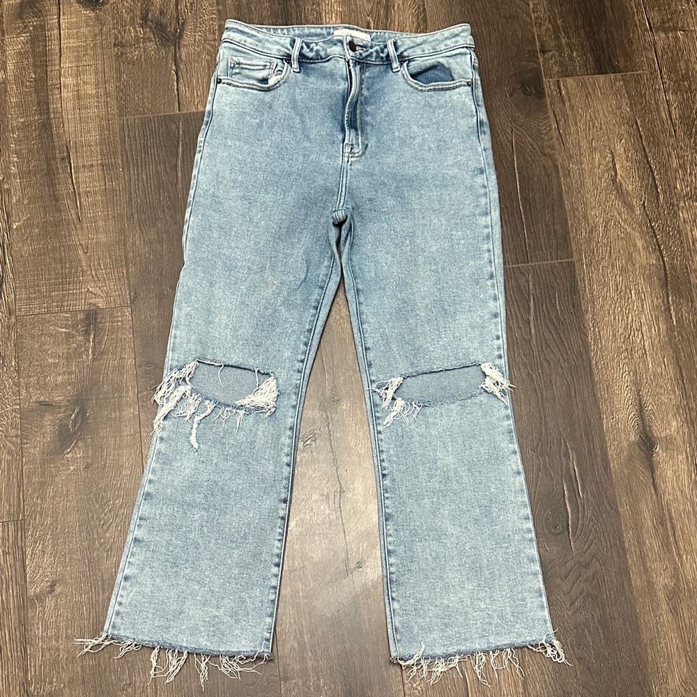 Carly Jean Los Angeles Light Blue Distressed Flare Jeans